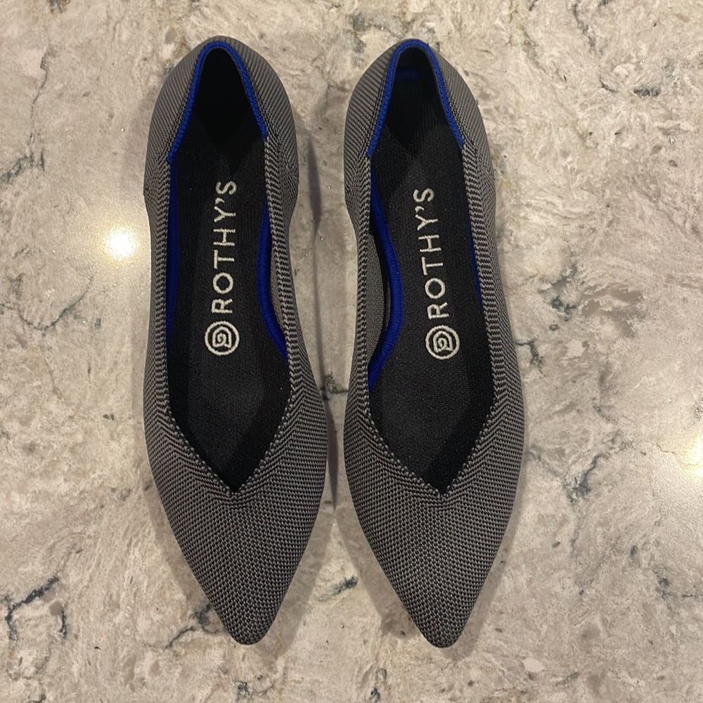 Rothy's The Point Womens 7.5 Black Gray Knit Textile Pointy Toe Ballet Flats